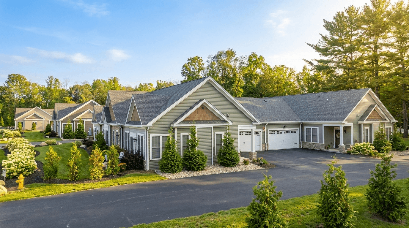 The Meadows at English townhome community exterior and landscaping